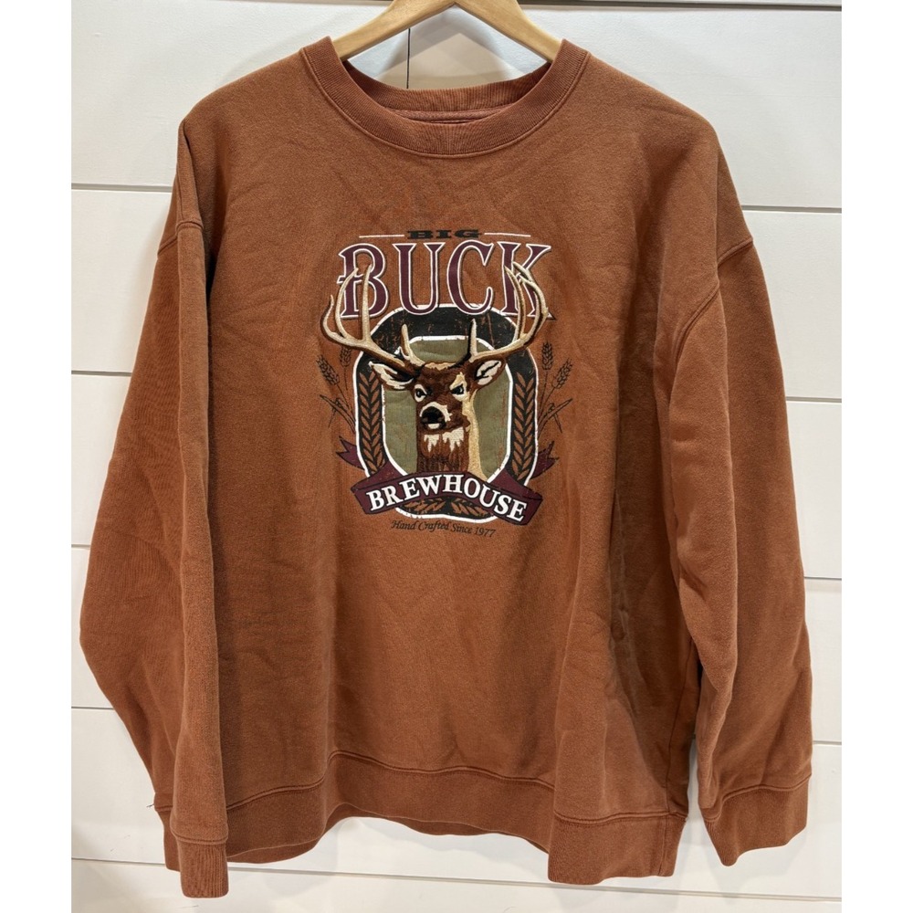 Big Buck Brewhouse Men's Crewneck Sweatshirt Size Large L Brown Burnt Orange